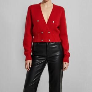 80s Angora Lambswool Cropped Cardigan Sweater Red Christmas Festive Holiday S